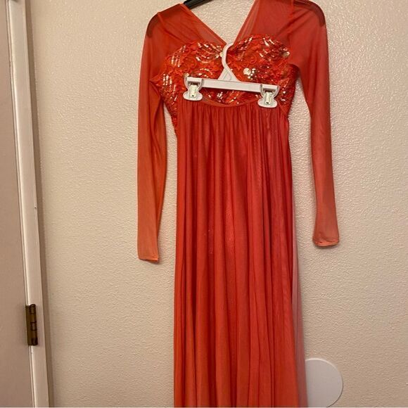 Curtain Call Dance Costume coral E2191 2 piece maxi skirt leotard sequin CLA - Picture 5 of 13
